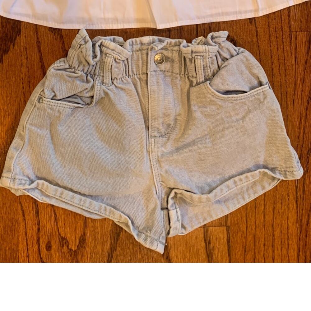 Zara Girls Denim Shorts & Harem Floral Pants Lot (2) | Blue & White | 4-5 years